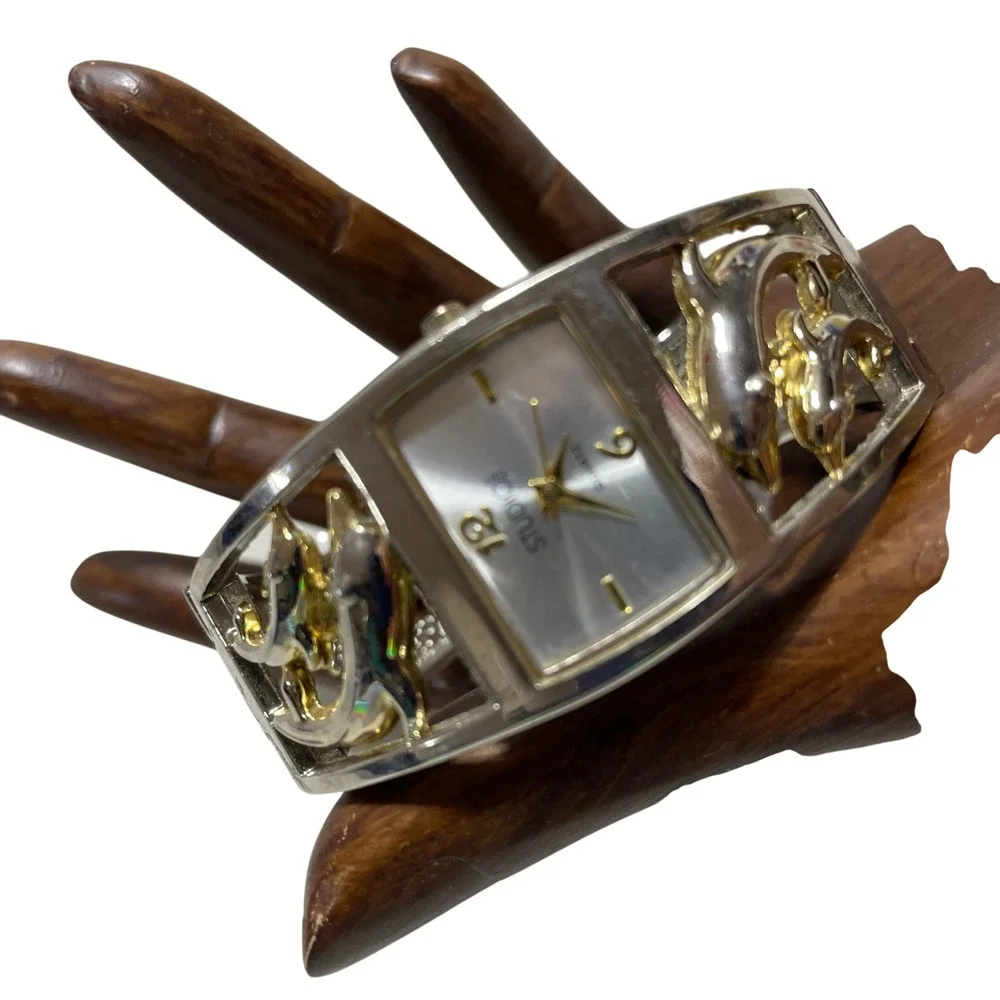 Studio Time Vintage Two-Tone Dolphin Motif Cuff Watch *Parts Only*